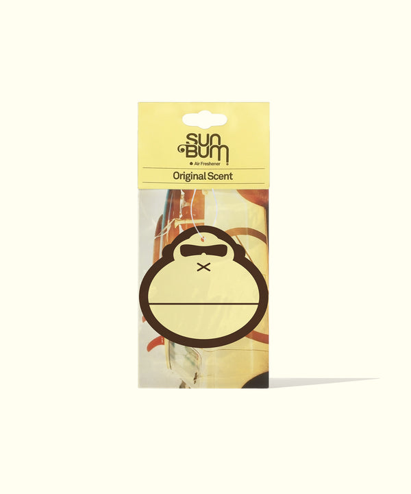 Sun Bum lip balm packaging with cartoon character on a white background