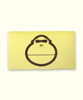 Yellow pouch with a black logo on a white background
