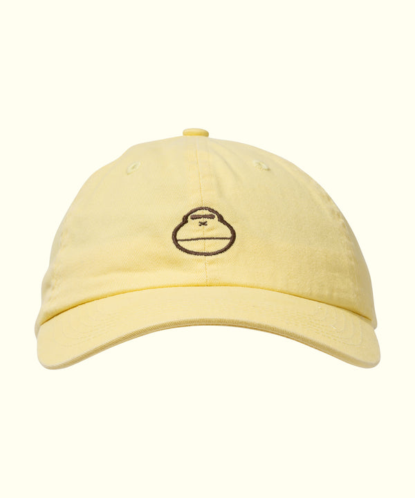 Yellow cap with a black logo on a white background