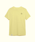 Light yellow plain tee featuring a small, minimalistic mascot logo on the left chest, perfect for casual wear. Sun Bum.