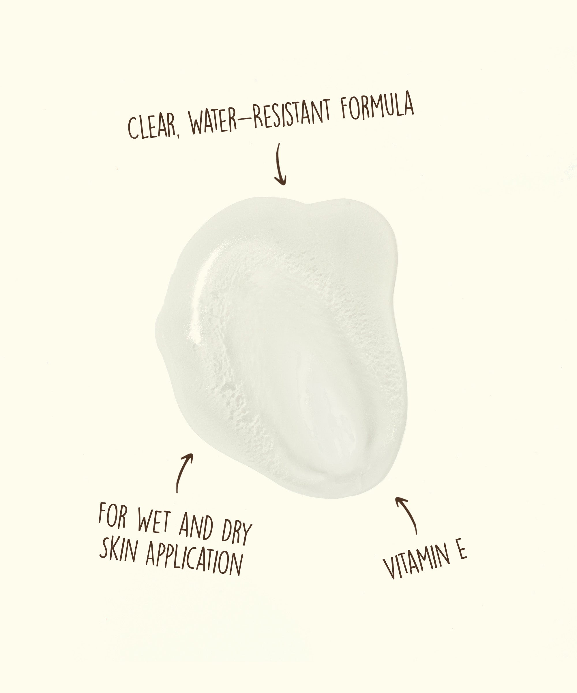 White skincare product with text highlighting features on a white background