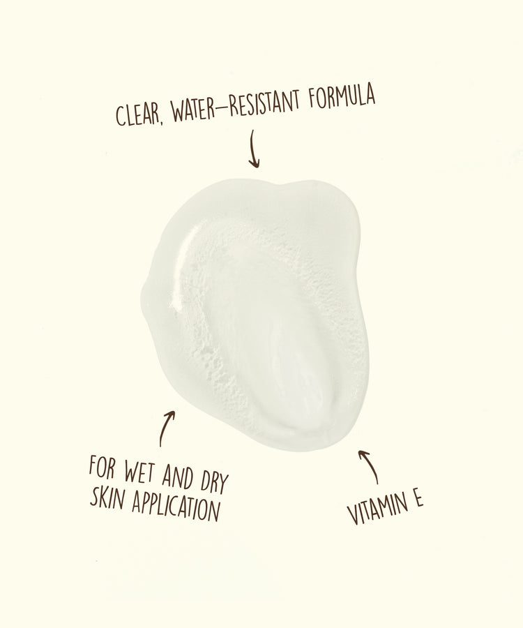 White skincare product with text highlighting features on a white background