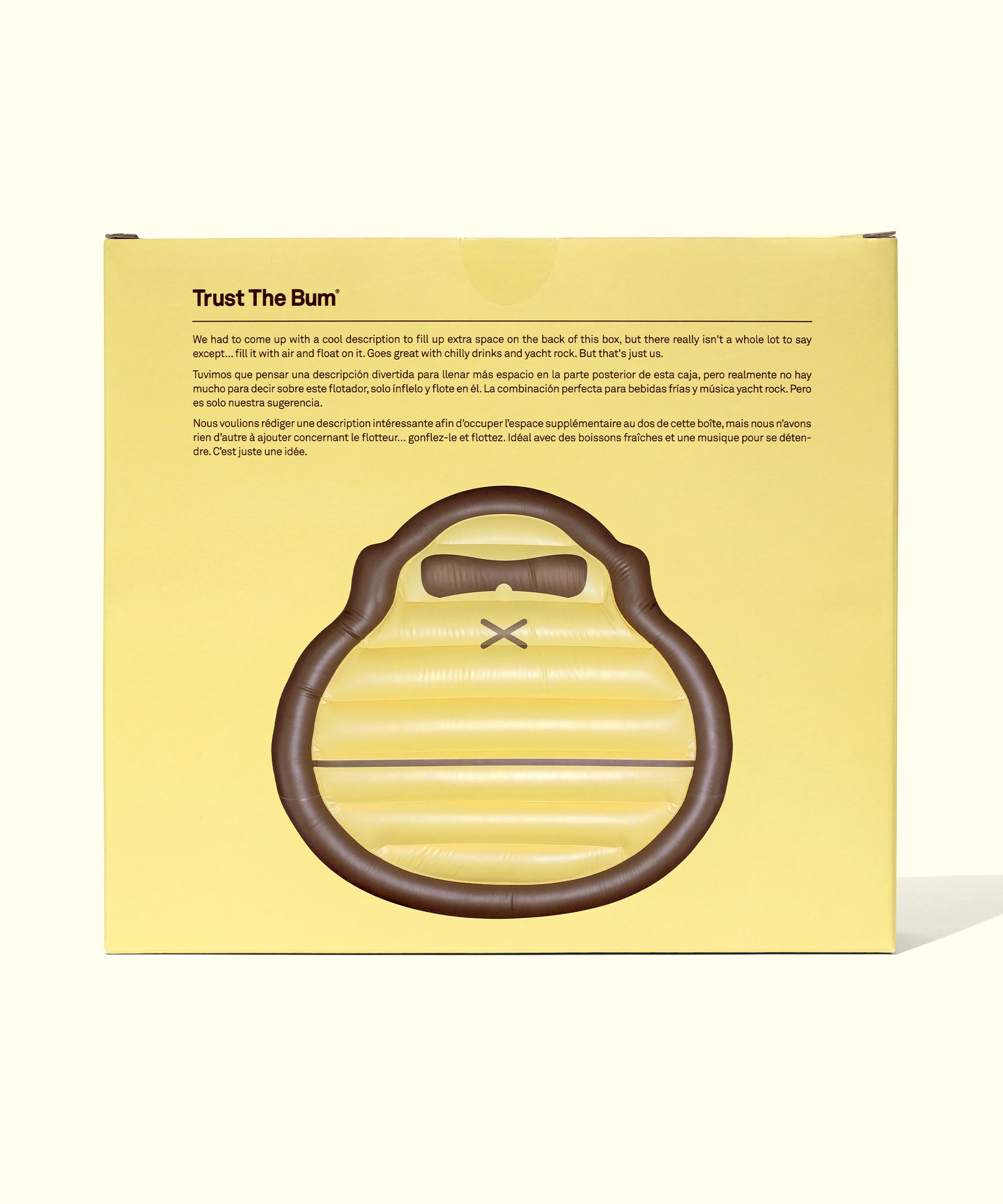 Product packaging with a brown ring design on a yellow background