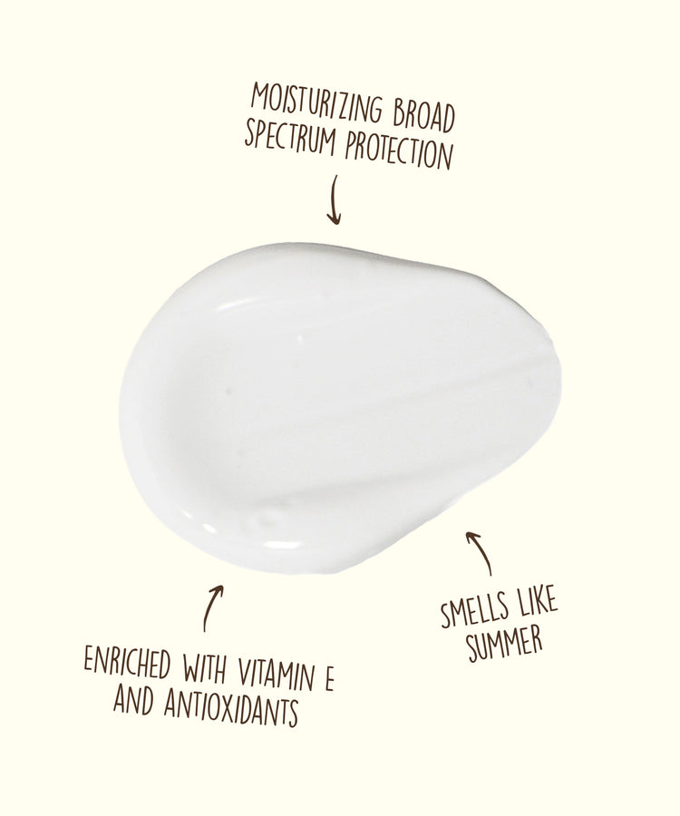 White cosmetic product with text highlighting its features on a white background