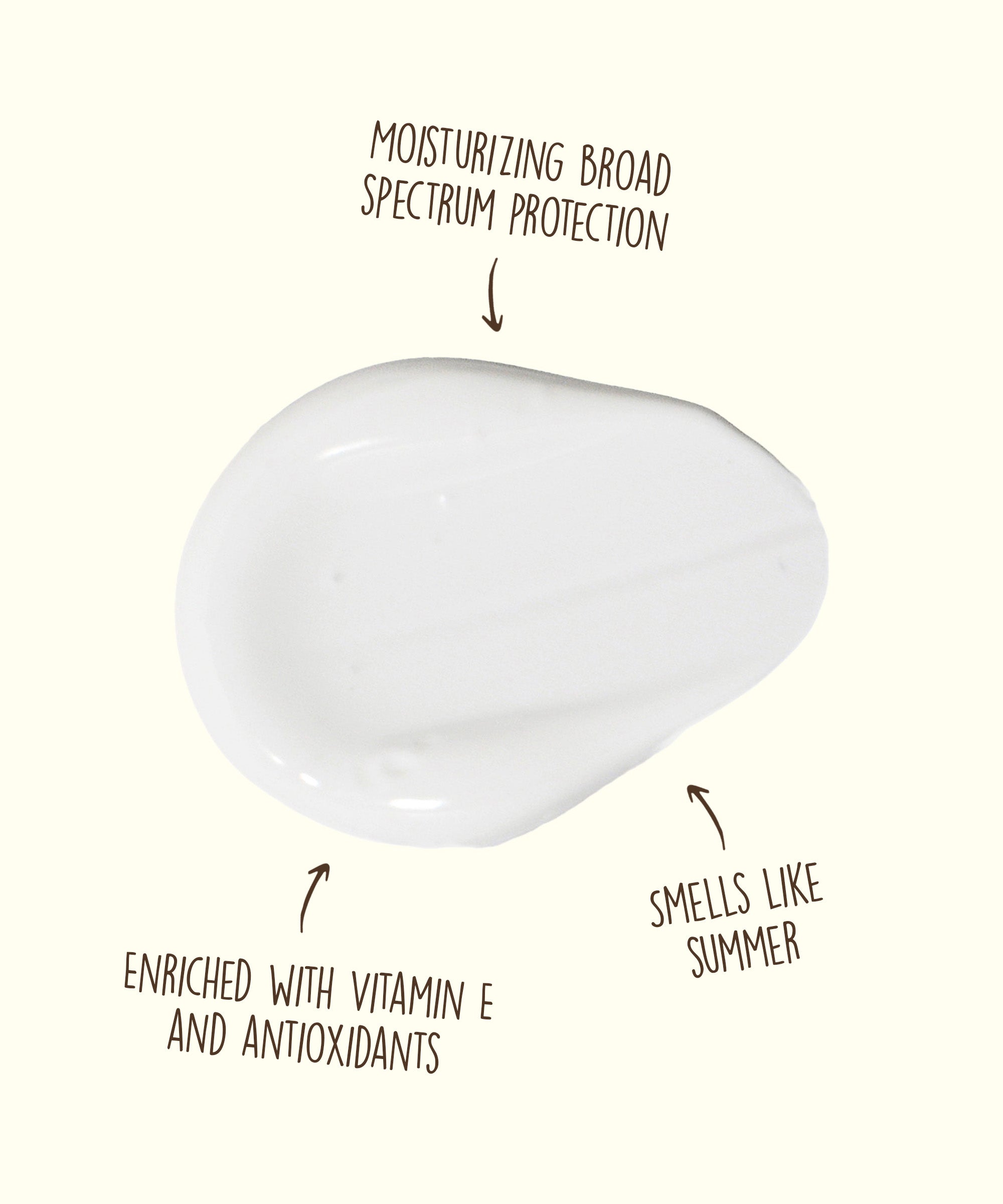 White cosmetic product with text highlighting features on a white background