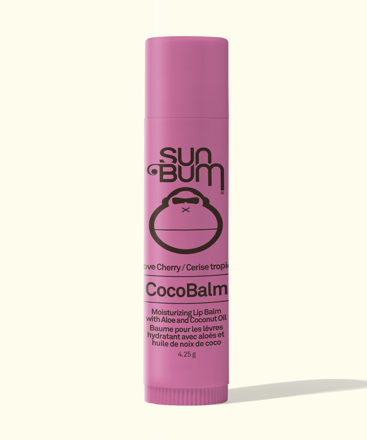 Pink lip balm tube with 'Sun Bum' branding on a white background
