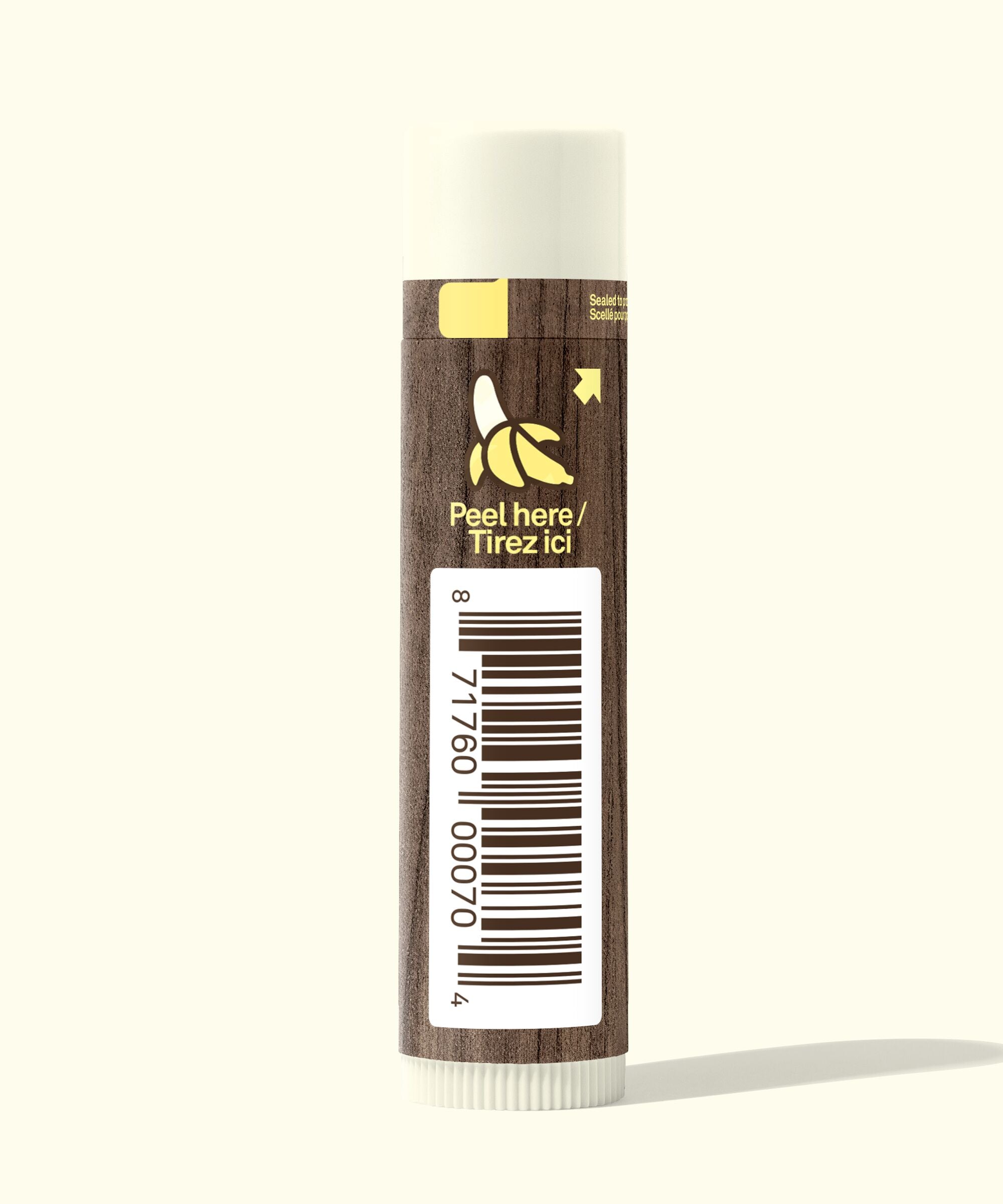Banana peel label with barcode on a white background
