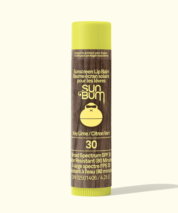 Sun Bum sunscreen lip balm in key lime flavor on a white background