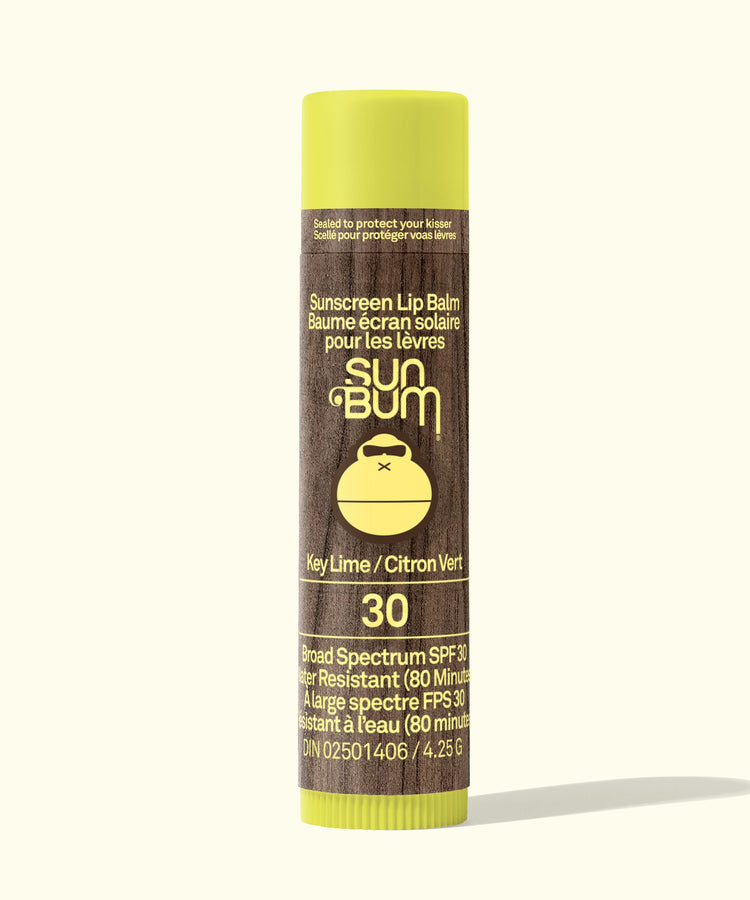Sun Bum sunscreen lip balm in key lime flavor on a white background