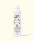 Sun Bum sunscreen spray bottle on a white background