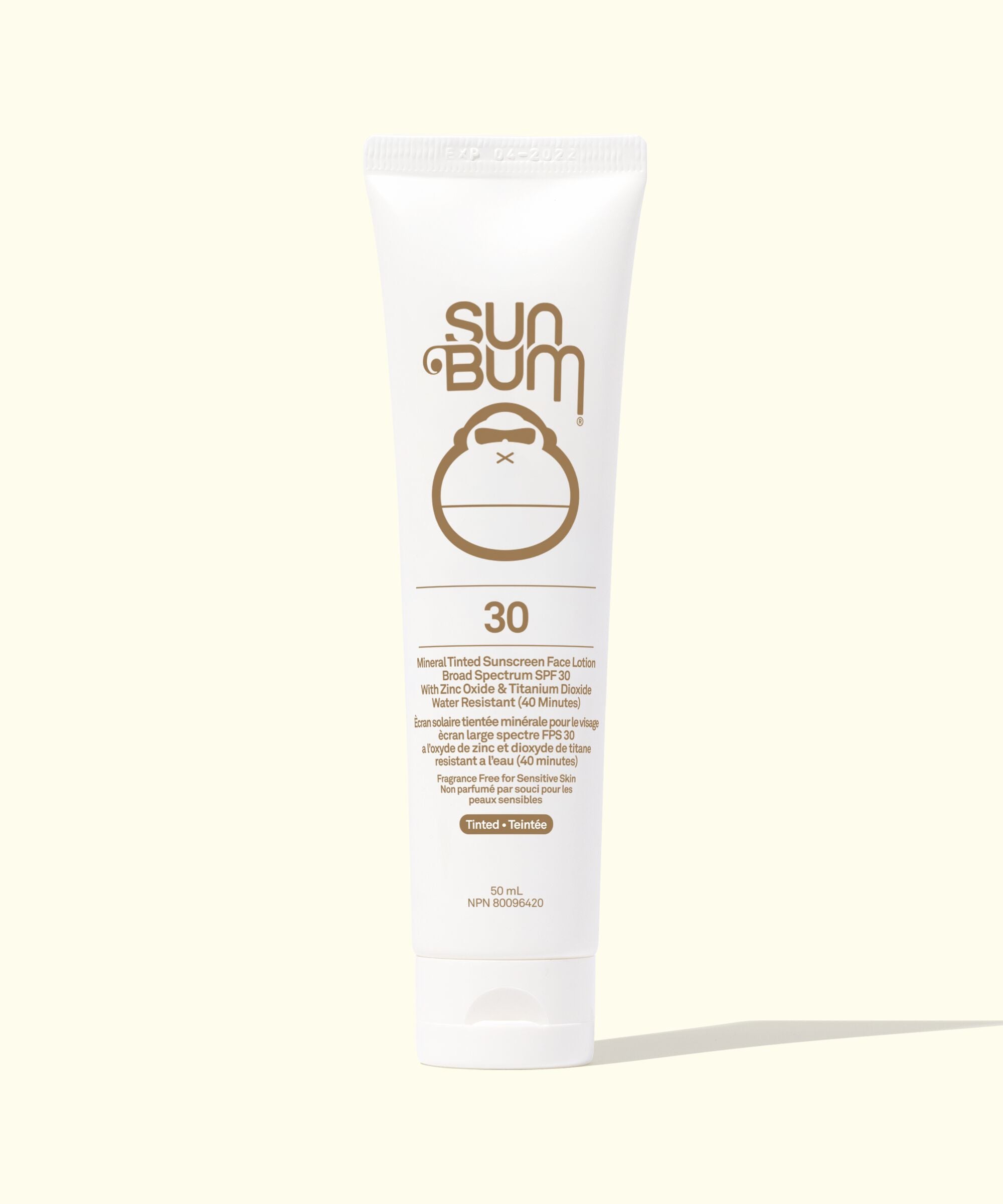 Sun Bum sunscreen tube on a white background