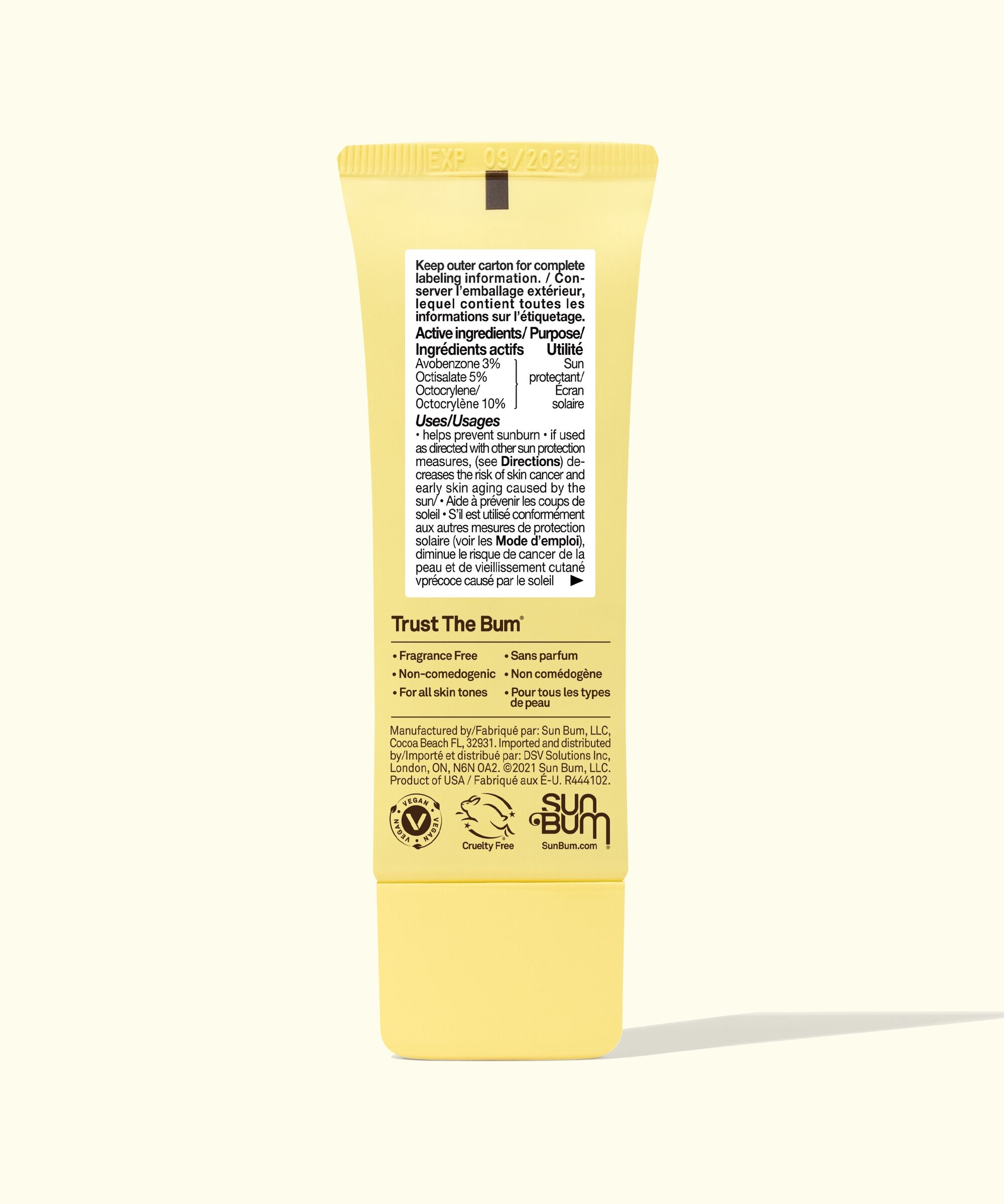 Yellow tube of 'Trust The Bum' body lotion with text on a white background