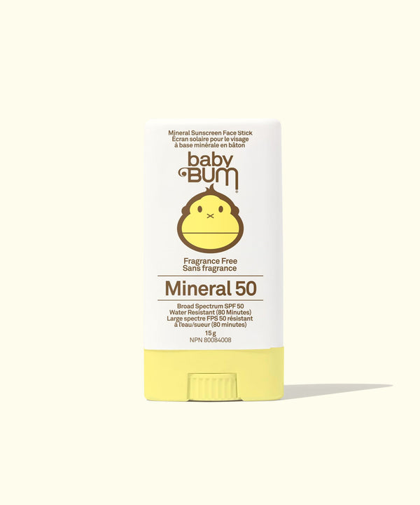 Baby Bum mineral sunscreen stick on a white background