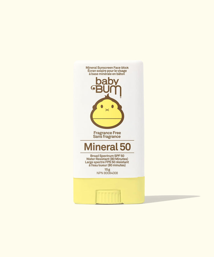 Baby Bum mineral sunscreen stick on a white background