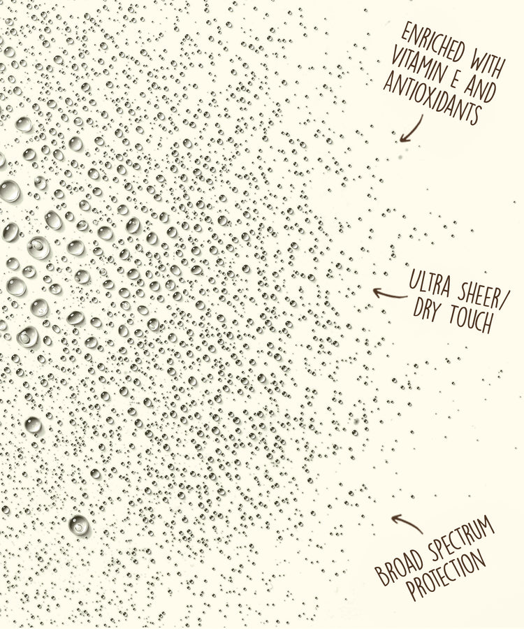 Textured background with droplets and product features text on a white background