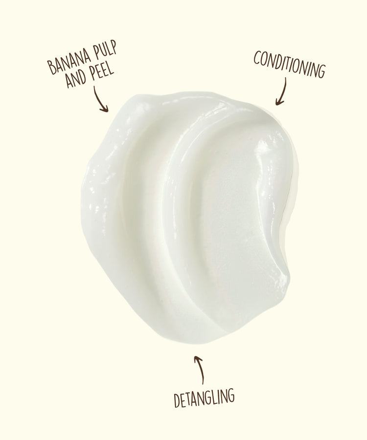 White hair product with text labels on a beige background