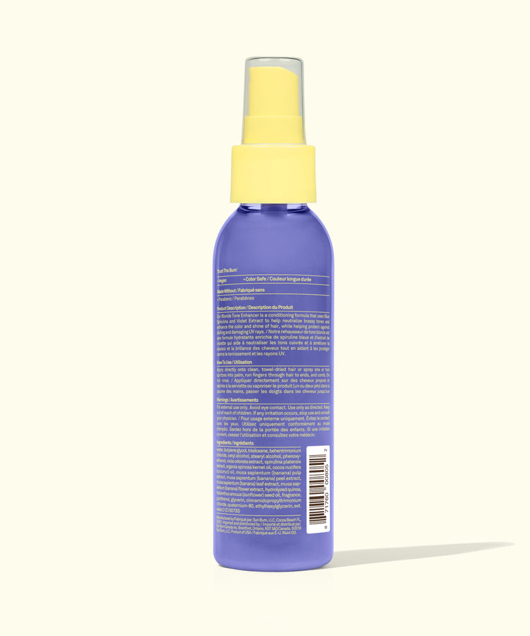 Purple spray bottle with yellow nozzle on a white background