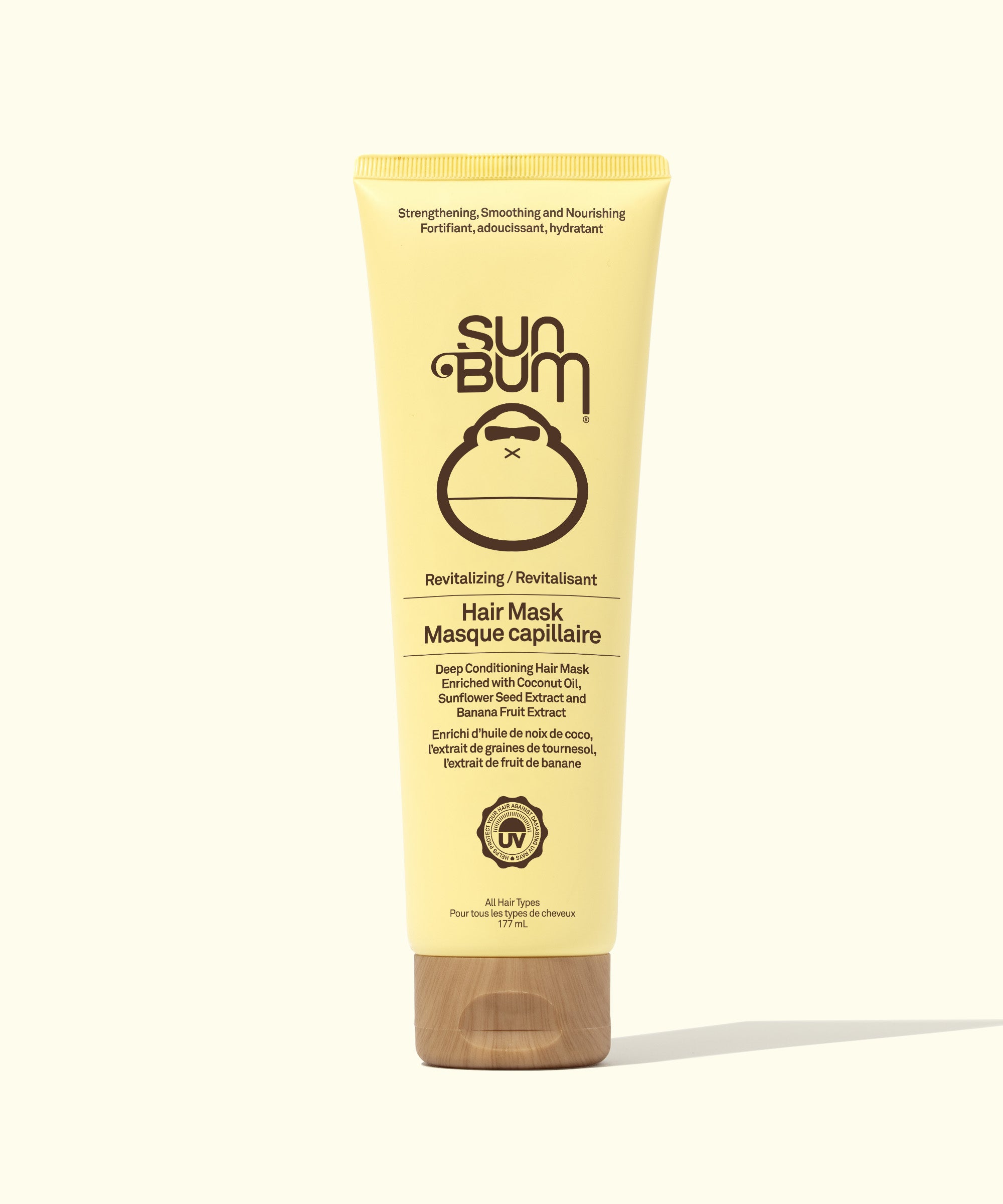 Sun Bum hair mask tube on a white background