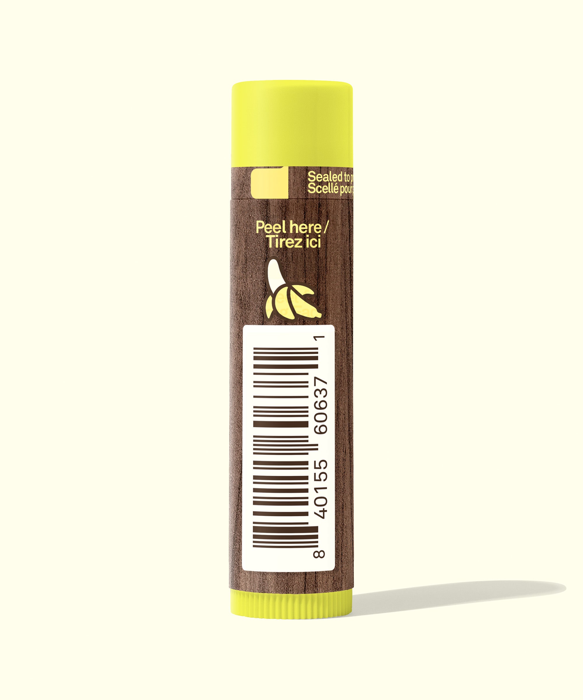 Lip balm with a banana illustration on a white background